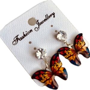 Cute Multicolor Resin Butterfly Rhinestone Enamel Fashion Dangle Earrings set
